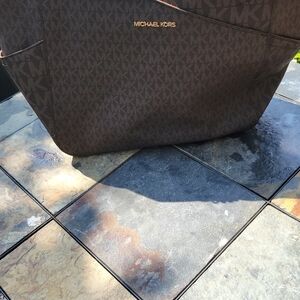 Michael Kors Dark Brown MK Pattern Shoulder Bag